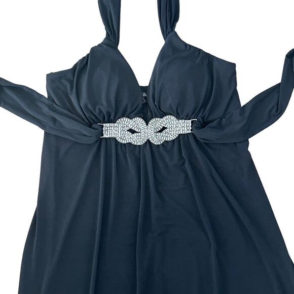 XOXO Black Jersey Tie Around Neck Evening Long Maxi Dress LARGE - Picture 3 of 11